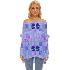 Seamless-pattern-pastel-galaxy-future Off Shoulder Chiffon Pocket Shirt by Salman4z