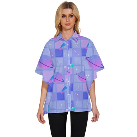 Seamless-pattern-pastel-galaxy-future Women s Batwing Button Up Shirt by Salman4z