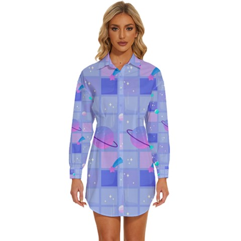Seamless-pattern-pastel-galaxy-future Womens Long Sleeve Shirt Dress by Salman4z