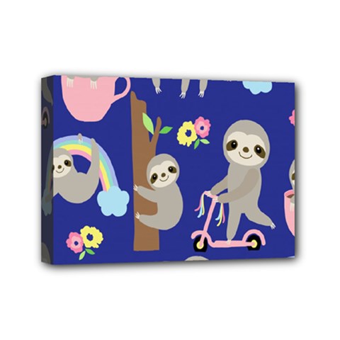 Hand-drawn-cute-sloth-pattern-background Mini Canvas 7  X 5  (stretched) by Salman4z