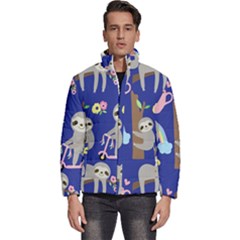 Hand-drawn-cute-sloth-pattern-background Men s Puffer Bubble Jacket Coat by Salman4z