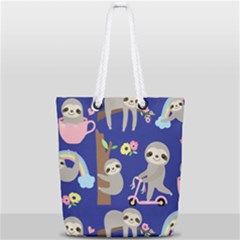 Hand-drawn-cute-sloth-pattern-background Full Print Rope Handle Tote (small) by Salman4z