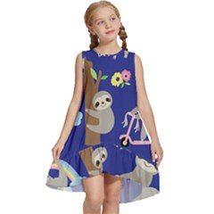 Hand-drawn-cute-sloth-pattern-background Kids  Frill Swing Dress by Salman4z