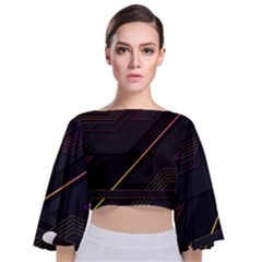 Gradient-geometric-shapes-dark-background Tie Back Butterfly Sleeve Chiffon Top by Salman4z