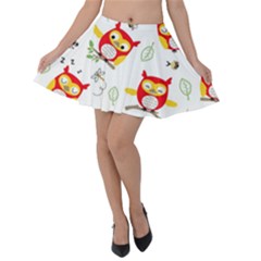 Seamless-pattern-vector-owl-cartoon-with-bugs Velvet Skater Skirt by Salman4z