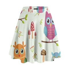 Forest-seamless-pattern-with-cute-owls High Waist Skirt by Salman4z
