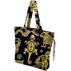 Mexican-culture-golden-tribal-icons Drawstring Tote Bag by Salman4z
