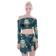 Seamless-pattern-owls-dreaming Off Shoulder Top With Mini Skirt Set by Salman4z