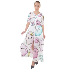 Cute-doodle-cartoon-seamless-pattern Waist Tie Boho Maxi Dress by Salman4z