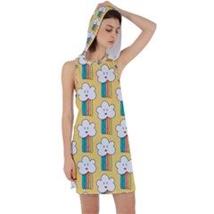 Smile-cloud-rainbow-pattern-yellow Racer Back Hoodie Dress by Salman4z