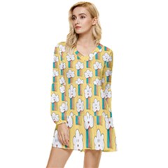 Smile-cloud-rainbow-pattern-yellow Tiered Long Sleeve Mini Dress by Salman4z
