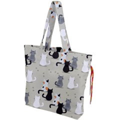 Cute-cat-seamless-pattern Drawstring Tote Bag by Salman4z