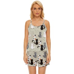 Cute-cat-seamless-pattern Satin Pajama Short Set by Salman4z