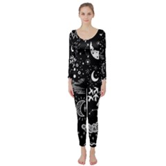 Vector-set-sketch-drawn-with-space Long Sleeve Catsuit by Salman4z
