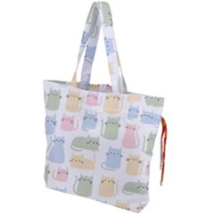 Cute-cat-colorful-cartoon-doodle-seamless-pattern Drawstring Tote Bag by Salman4z