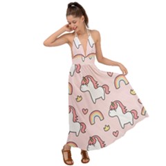 Cute-unicorn-rainbow-seamless-pattern-background Backless Maxi Beach Dress by Salman4z