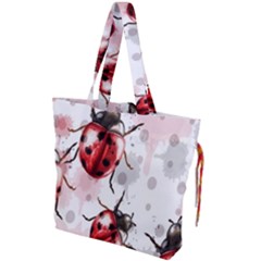 Ladybugs-pattern-texture-watercolor Drawstring Tote Bag by Salman4z
