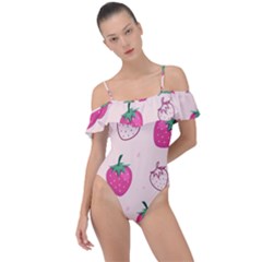 Seamless-strawberry-fruit-pattern-background Frill Detail One Piece Swimsuit by Salman4z