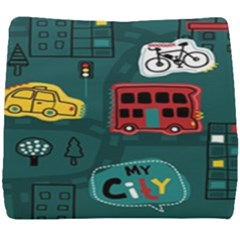 Seamless-pattern-hand-drawn-with-vehicles-buildings-road Seat Cushion by Salman4z