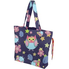 Owl-stars-pattern-background Drawstring Tote Bag by Salman4z