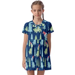 Cute Dinosaurs Animal Seamless Pattern Doodle Dino Winter Theme Kids  Asymmetric Collar Dress by pakminggu