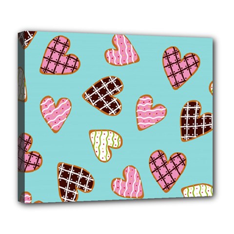 Seamless Pattern With Heart Shaped Cookies With Sugar Icing Deluxe Canvas 24  X 20  (stretched) by pakminggu
