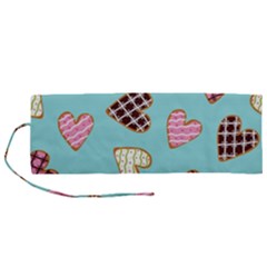 Seamless Pattern With Heart Shaped Cookies With Sugar Icing Roll Up Canvas Pencil Holder (m) by pakminggu