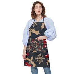 Christmas Pattern With Snowflakes Berries Pocket Apron by pakminggu