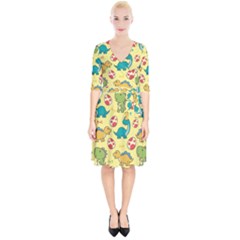 Seamless Pattern With Cute Dinosaurs Character Wrap Up Cocktail Dress by pakminggu