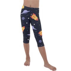 Cosmos Rockets Spaceships Ufos Kids  Lightweight Velour Capri Leggings  by pakminggu