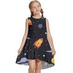 Cosmos Rockets Spaceships Ufos Kids  Frill Swing Dress by pakminggu