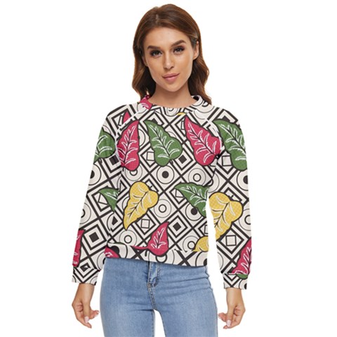 Leaves Foliage Batik Seamless Women s Long Sleeve Raglan Tee by pakminggu