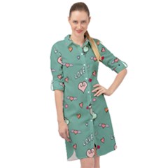 Raccoon Texture Seamless Scrapbooking Hearts Long Sleeve Mini Shirt Dress by pakminggu