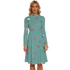 Raccoon Texture Seamless Scrapbooking Hearts Long Sleeve Shirt Collar A-line Dress by pakminggu
