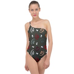 Art Halloween Pattern Creepy Design Digital Papers Classic One Shoulder Swimsuit by pakminggu