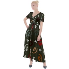 Art Halloween Pattern Creepy Design Digital Papers Button Up Short Sleeve Maxi Dress by pakminggu