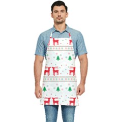 Red Green And Blue Christmas Themed Illustration Kitchen Apron by pakminggu