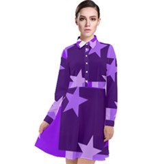 Purple Stars Pattern Shape Long Sleeve Chiffon Shirt Dress by danenraven