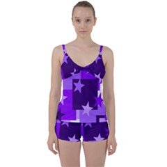 Purple Stars Pattern Shape Tie Front Two Piece Tankini by danenraven