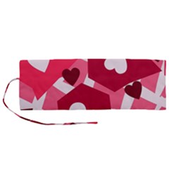 Pink Hearts Pattern Love Shape Roll Up Canvas Pencil Holder (m) by danenraven