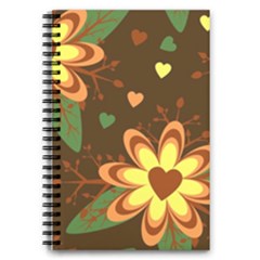 Floral Hearts Brown Green Retro 5 5  X 8 5  Notebook by danenraven