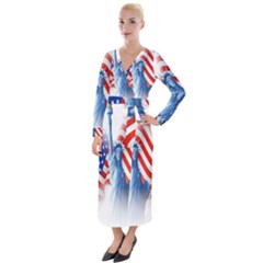 Statue Of Liberty And Usa Flag Art Velvet Maxi Wrap Dress by danenraven