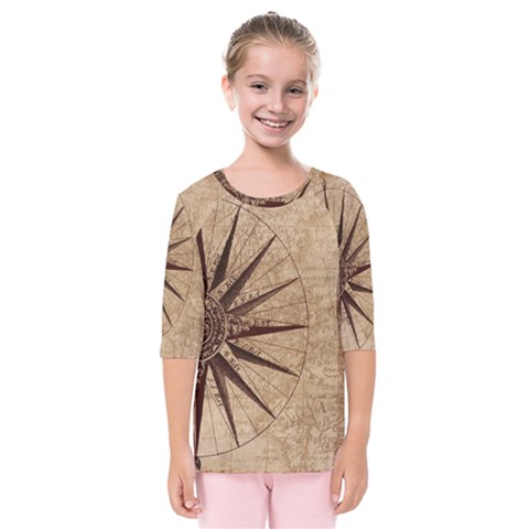 Compass Map Nautical Antique Kids  Quarter Sleeve Raglan Tee by Mog4mog4
