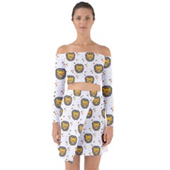 Lion Heads Pattern Design Doodle Off Shoulder Top With Skirt Set by Mog4mog4