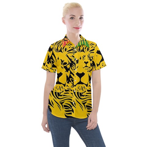 Lion Head Africa Rasta Women s Short Sleeve Pocket Shirt by Mog4mog4