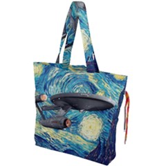 Star Starship The Starry Night Van Gogh Drawstring Tote Bag by Mog4mog4