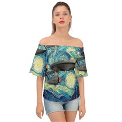Star Starship The Starry Night Van Gogh Off Shoulder Short Sleeve Top by Mog4mog4