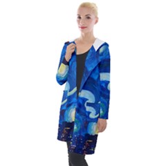 Starry Night In New York Van Gogh Manhattan Chrysler Building And Empire State Building Hooded Pocket Cardigan by Mog4mog4