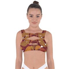 Watercolor Leaves Leaf Orange Bandaged Up Bikini Top by Bakwanart