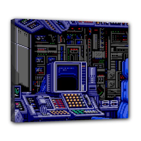 Blue Computer Monitor With Chair Game Digital Wallpaper, Digital Art Deluxe Canvas 24  X 20  (stretched) by Bakwanart